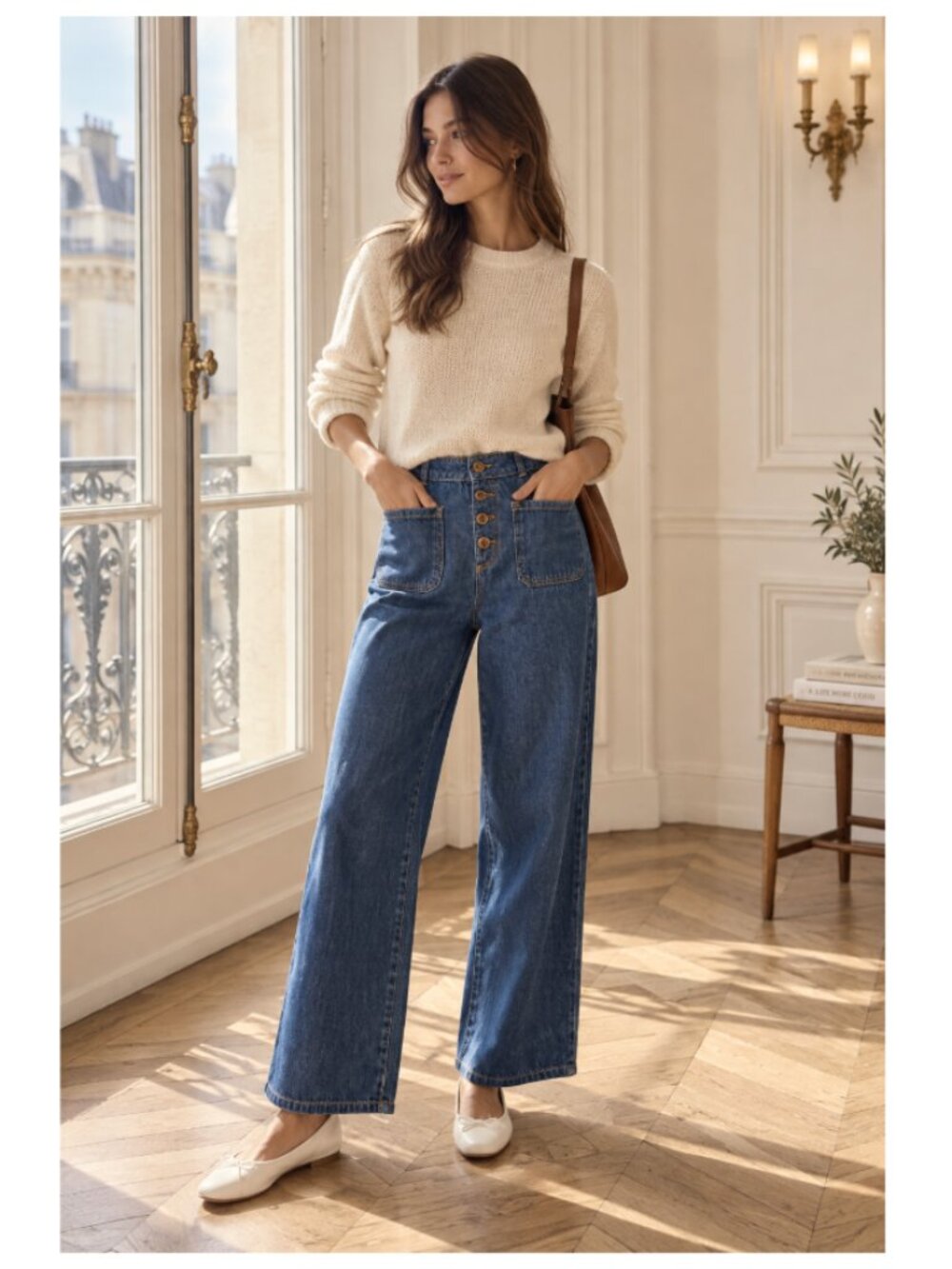 ZARA Dark Wash Button Fly Wide Leg Culotte Jeans Crop High Waisted Size 4